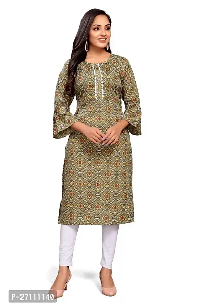 Stylish Olive Cotton Printed A-Line Kurta Bottom Set For Women-thumb0