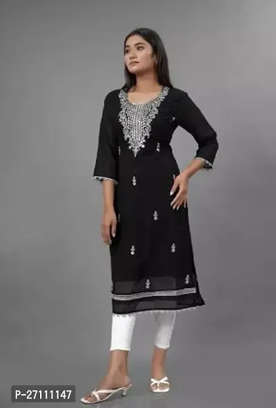 Stylish Black Cotton Embroidered A-Line Kurta Bottom Set For Women-thumb0