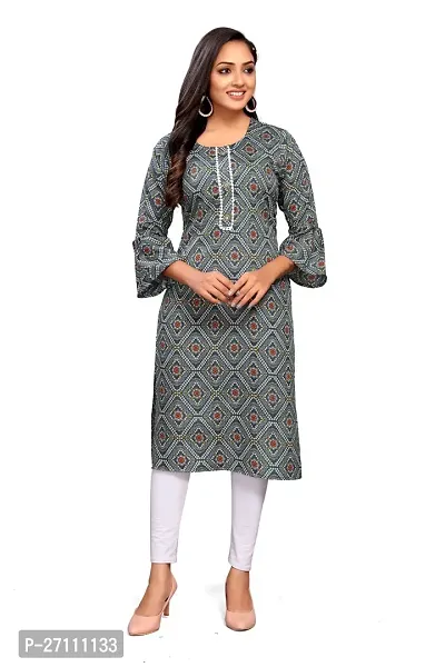 Stylish Grey Cotton Printed A-Line Kurta Bottom Set For Women-thumb0