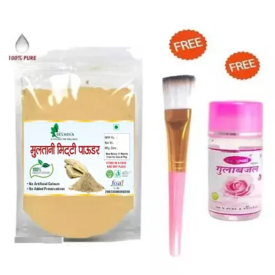 Devagya Face Pack Multani Mitti 200 Gm +Rose water + Face Pack Brush Combo Offer/ Natural Essence Pure Mitti