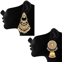 Stefan 2 Pairs of Traditional Ethnic Dangler and Floral Jhumki Earrings Combo with Kundan for Women (ERCO001008)-thumb1