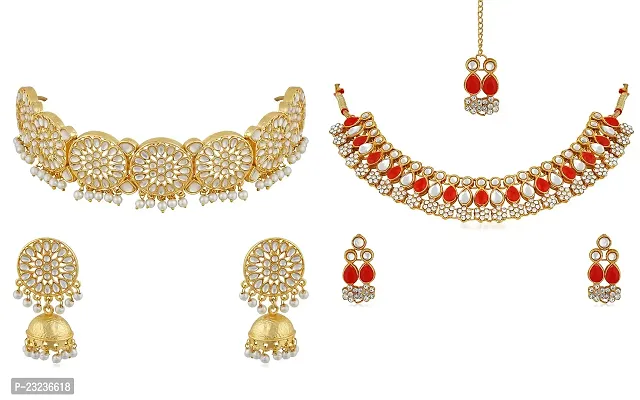 Stefan Combo of Traditional Ethnic Choker Necklace set with Kundan for Women (NSCO001016)-thumb0