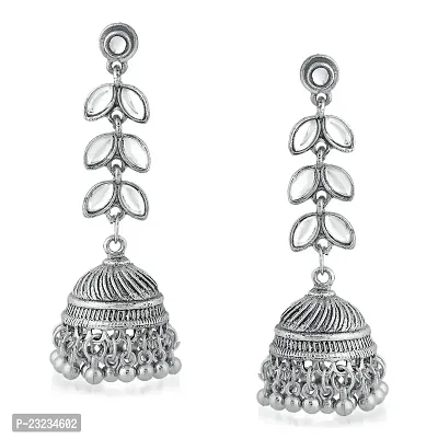 Stefan Traditional Oxidised Plated Wihite Kundan Jhumki Earring For Women CJ100146-thumb4