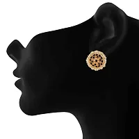 Stefan Traditional Gold Plated Black Kundan Circular Stud Earring For Women CJ100137BLK-thumb4