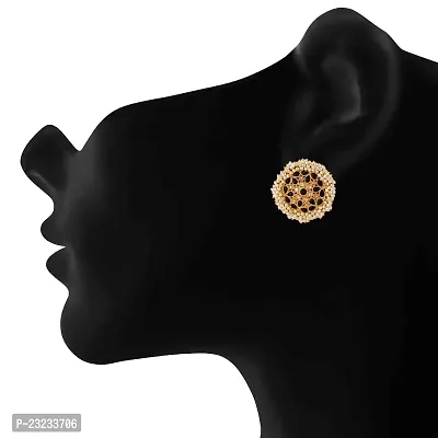 Stefan Traditional Gold Plated Black Kundan Circular Stud Earring For Women CJ100137BLK-thumb5