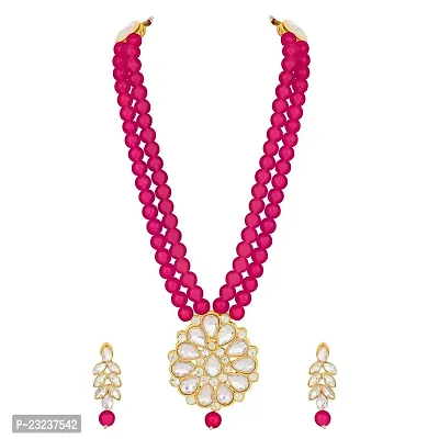 Stefan Gold Plated Rani Kundan Long Necklace Set (CJ100581RANI)