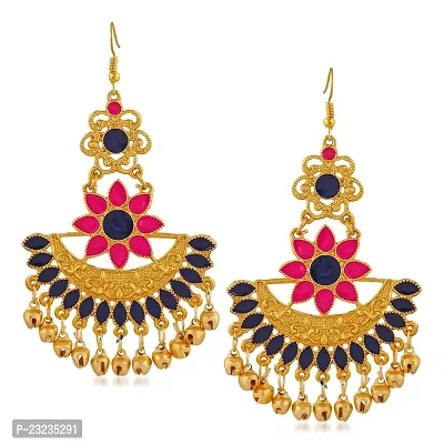 Stefan Pink and Blue Meenakari Work Traditional Floral Dangler Earring with Ghuungroo for Women (CJ100230Pin)