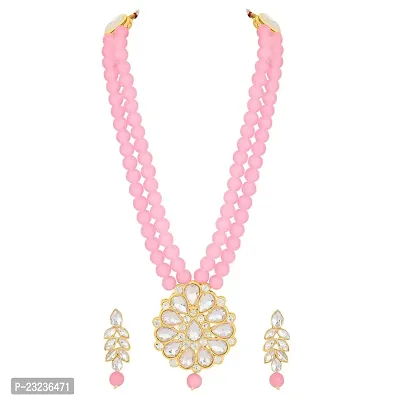 Stefan Gold Plated Pink Kundan Long Necklace Set (CJ100581PINK)