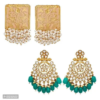 Stefan 2 Pairs of Traditional Ethnic Dangler Earrings Combo with Kundan and Meenakari Work for Women (ERCO001001)-thumb0