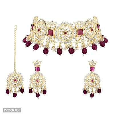 Shimmering Gold Plated Kundan Floral Shaped Necklace Set For Women