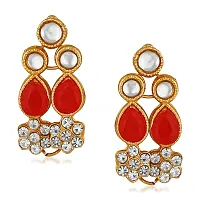 Stefan Red Kundan  Artificial Pearl Traditional Choker Necklace Earring  Maangtikka Set For Women (CJ100257RED)-thumb3