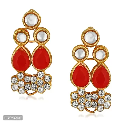 Stefan Red Kundan  Artificial Pearl Traditional Choker Necklace Earring  Maangtikka Set For Women (CJ100257RED)-thumb4