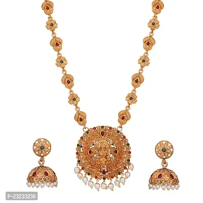 Stefan Traditional Ethnic Gold Plated Devi Maa,Floral and Peacock Shaped Red  Green Kundan Necklace Set for Women (CJ100420)