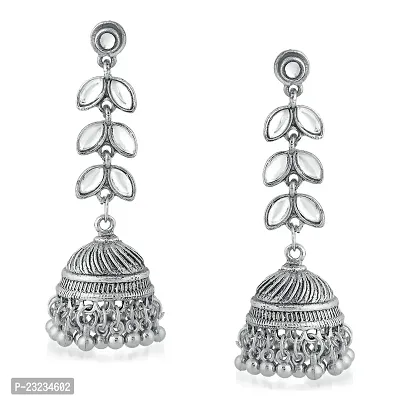 Stefan Traditional Oxidised Plated Wihite Kundan Jhumki Earring For Women CJ100146-thumb0