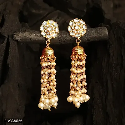 Stefan Gold Plated Kundan Tassel Dangle Earrings (CJ100550)-thumb2