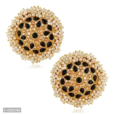 Stefan Traditional Gold Plated Black Kundan Circular Stud Earring For Women CJ100137BLK-thumb0