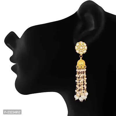 Stefan Gold Plated Kundan Tassel Dangle Earrings (CJ100550)-thumb3