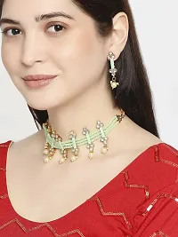 Stefan Traditional Floral Kundan  Green Beads Layered Choker Necklace Jewellery Set for Women (CJ100261GRN)-thumb1