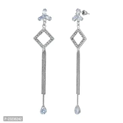 Stefan Rhodium Plated American Diamond Dangle  Tassel Earring for Women (CJ100628)