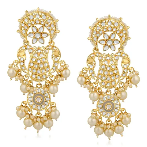 Stefan Plated Traditional Kundan Long Dangler Earring For Women CJ100198