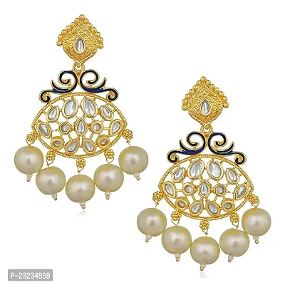 Stefan Rosegold Plated Ethnic Meenakari work Kundan and Artificial Pearl Dangler Earrings for Women (CJ100238)-thumb0