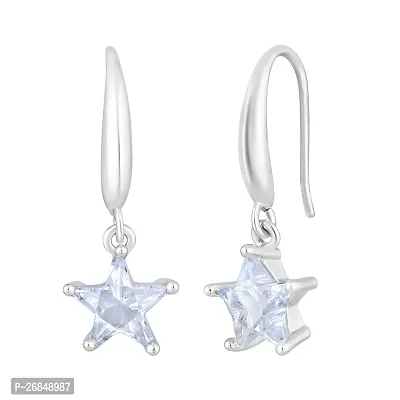 Classy Rhodium Plated Star Shape Dangle Earrings For Women