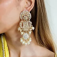 Stefan Gold Plated Traditional White Kundan Long Dangler Earring For Women CJ100198-thumb2