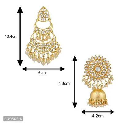 Stefan 2 Pairs of Traditional Ethnic Dangler and Floral Jhumki Earrings Combo with Kundan for Women (ERCO001008)-thumb4