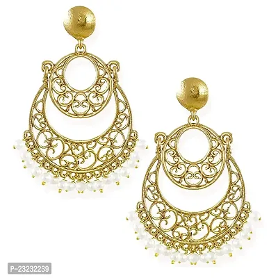 Vanee Traditional Gold Plated Chandbali Pearl Drop Earring For Women CJ100104