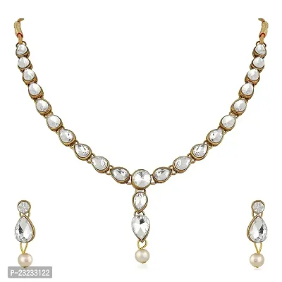 Stefan Traditional Jewellery Kundan and Artificial Pearl Necklace Set with Earrings for Women (CJ100253WHT)-thumb0