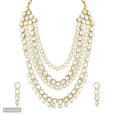 Stefan Traditional Ethnic Mehandi Plated Necklace Set with White Pearl and Kundan for Women (CJ100380)