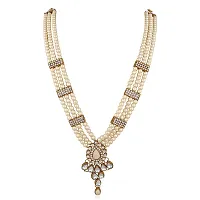 Vanee Ethnic Gold Plated White Kundan Necklace Earring  Maangtikka For Women (White)-thumb1