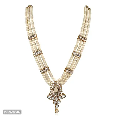 Vanee Ethnic Gold Plated White Kundan Necklace Earring  Maangtikka For Women (White)-thumb2