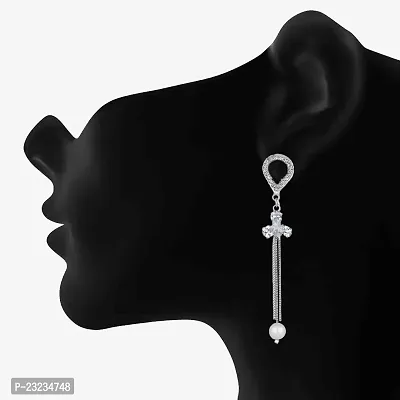 Stefan Rhodium Plated AD Stone  Artificial Pearl Dangle Drop Tassel for Women (CJ100622)-thumb2