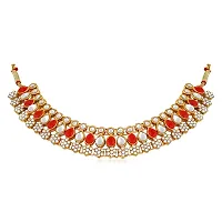 Stefan Red Kundan  Artificial Pearl Traditional Choker Necklace Earring  Maangtikka Set For Women (CJ100257RED)-thumb2