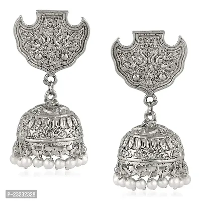Stefan Rhodium Plated Peacock Traditional Jhumka Earrings for Women (CJ100225)