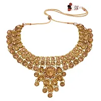 Stefan Traditional Ethnic Mehandi Plated Necklace Set with Brown Kundan and Crystals for Women (CJ100354)-thumb2