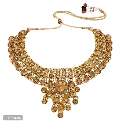 Stefan Traditional Ethnic Mehandi Plated Necklace Set with Brown Kundan and Crystals for Women (CJ100354)-thumb3