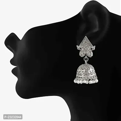 Stefan Rhodium Plated Traditional Ethnic Jhumka Earrings for Women (CJ100228)-thumb2