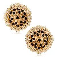 Stefan Traditional Gold Plated Black Kundan Circular Stud Earring For Women CJ100137BLK-thumb3