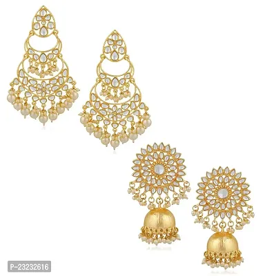 Stefan 2 Pairs of Traditional Ethnic Dangler and Floral Jhumki Earrings Combo with Kundan for Women (ERCO001008)-thumb0