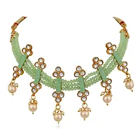 Stefan Traditional Floral Kundan  Green Beads Layered Choker Necklace Jewellery Set for Women (CJ100261GRN)-thumb2