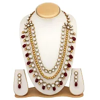 Stefan Ethnic Gold Plated Maroon and White Kundan Necklace set For Women CJ100159MRN-thumb1