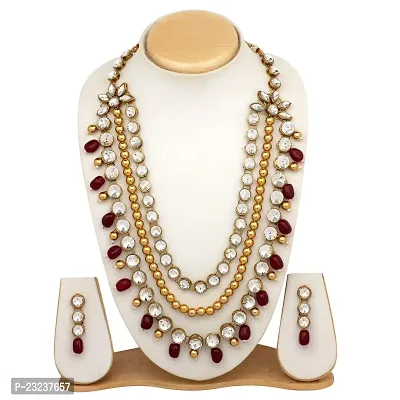 Stefan Ethnic Gold Plated Maroon and White Kundan Necklace set For Women CJ100159MRN-thumb2