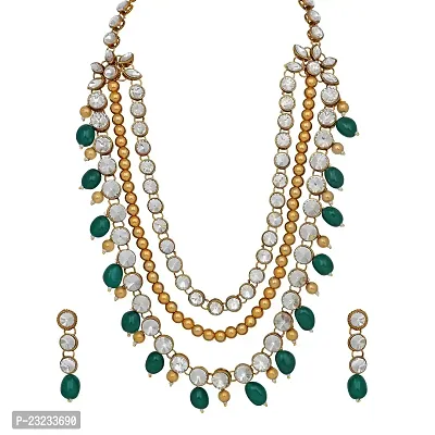 Stefan Ethnic Gold Plated Green and White Kundan Necklace set For Women CJ100159GRN-thumb0