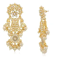 Stefan Gold Plated Traditional White Kundan Long Dangler Earring For Women CJ100198-thumb4