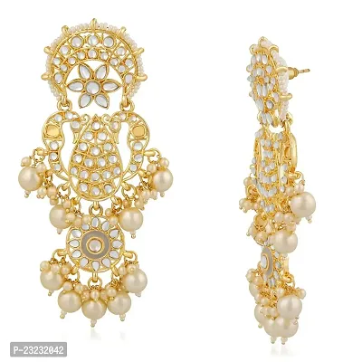 Stefan Gold Plated Traditional White Kundan Long Dangler Earring For Women CJ100198-thumb5