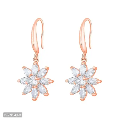 Stefan Rose Gold Plated Flower-Shaped Amarican Diamond Studed Drop Earring for Women (CAJER2073 )-thumb4