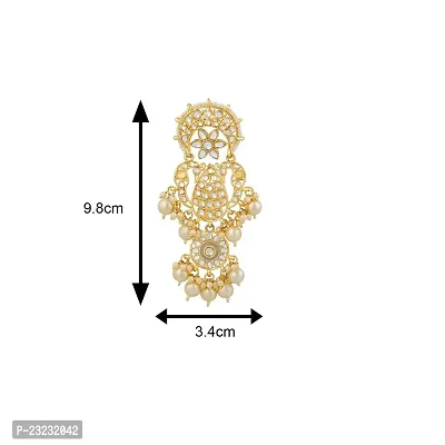 Stefan Gold Plated Traditional White Kundan Long Dangler Earring For Women CJ100198-thumb2