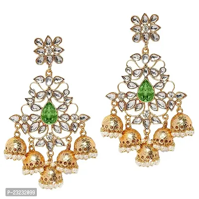 Vanee Traditional Dangler Big Jhumki Earrings with Green Kundan for Women (CJ100117Gre)-thumb0